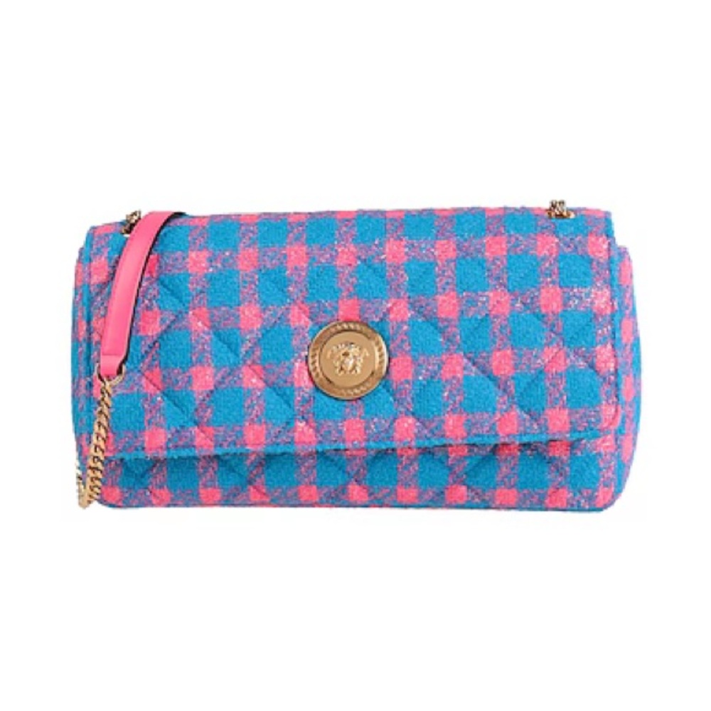 East West Medusa Icon Chain Flap Bag Quilted Tweed